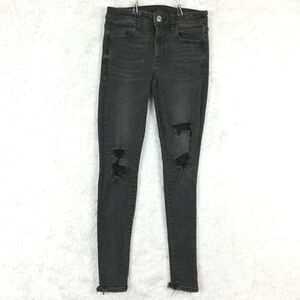 American Eagle Womens Jeans‎ Jegging Denim Black Next Level Stretch Destroyed 2